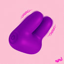 Bang Dual Silicone Vibrator Purple on a pink background showcasing its dual vibrating ears and design.