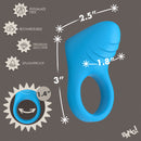 Bang Vibrating Silicone C-Ring Black dimensions and features shown, including phthalate free and splashproof.