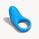 Bang Vibrating Silicone C-Ring Black displayed in vibrant blue color, designed for couples' pleasure.