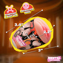 Mochi the Cat Girl Pussy Egg Masturbator showcasing dimensions 3.4", 2.2", and 3", with stretchy, soft TPE material.