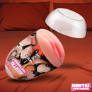 Mochi the Cat Girl Pussy Egg Masturbator with anime-style design and ribbed tunnel on a bed.