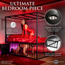 Master Series Bondage Bed with Cage Black featuring heavy-duty steel frame and lockable puppy cage.