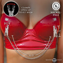 Master Series Naughty Pleasure Steel Nipple Clamps with 0.5" wide clamps and a connecting chain of 11.5".