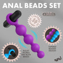 Bang Vibrating Silicone Anal Beads Set with Remote featuring purple tapered beads and a removable bullet vibrator.