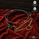 Master Series Halo Desire O-Ring Collar Black on red velvet with dimensions and details, showcasing the design.