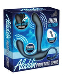 Aladdin Dual Prostate Massager Genie packaging showcasing dual action features and ergonomic design for pleasure.