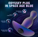 Space Age Blue Odyssey Plug with ergonomic design for P-spot stimulation and hands-free pleasure.