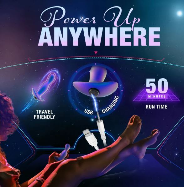 Anal Adventures Matrix Odyssey with USB charging, travel-friendly, and 50-minute runtime in a cosmic theme.