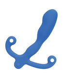 Aneros Vibrating Helix Syn V Prostate Massager Blue showcasing its smooth silicone design and ergonomic contours.