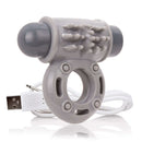 Charged OWow Rechargeable Vibrating Ring Waterproof Gray, featuring textured design and USB charging.