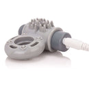 Charged OWow Rechargeable Vibrating Ring Waterproof Gray in gray color with textured surface and charging port.