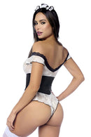 Mapale French Maid Lace Bodysuit Set Black/White L/XL showcased from behind with elegant lace details.