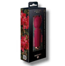Azalea Red Rechargeable Mini Wand Massager packaging featuring sleek design with floral elements and waterproof functionality.