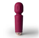 Azalea Red Rechargeable Mini Wand Massager, a sleek and powerful travel-friendly massager in red.