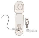 Azalea Red Rechargeable Mini Wand Massager showing USB recharge port for convenient charging.