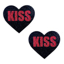 Neva Nude Kiss Red and Black Glitter Heart Nipple Pasties in heart shape with 'KISS' text