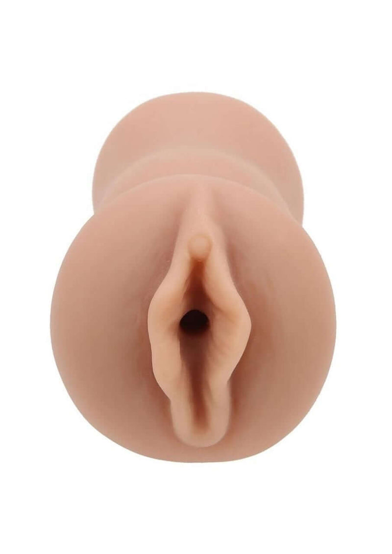 Mari Gold Pocket Pussy Stroker in brown, realistic lifelike material, hand sized masturbator with unique internal texture.
