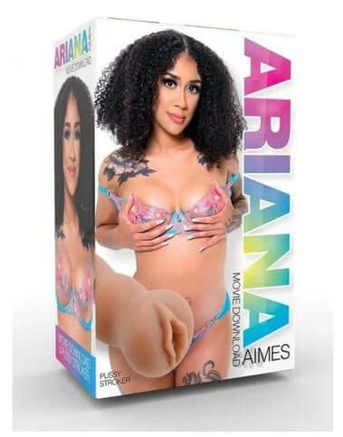 Box packaging of Ariana Aimes Pussy Stroker 3D showing product image and model on front.