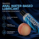 Passion Water Based Anal Lubricant 8 Oz bottle with gentle formula, against a silky background for extra cushioning.