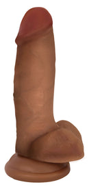 Jock Medium 7 Inch Suction Cup Dildo with Balls Latte featuring a lifelike design and strong suction base.
