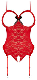 CUPLESS CROTCHLESS TEDDY RED S/M (LUV LACE)-7