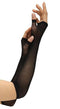 Elegant black fingerless fishnet sleeves by Baci Accessories, adding sophistication and allure to any outfit.