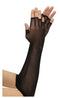 Black fingerless fishnet opera gloves for an elegant and dramatic look.