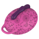 BouncyBliss Flow Rideable Vibrating Massager Pink with floral design and handle for hands-free pleasure.