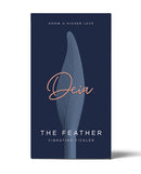 Deia The Feather Vibrating Tickler with Charging Case Navy product packaging display on a navy background.