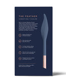 Deia The Feather Vibrating Tickler with Charging Case Navy packaging features detailed information and vibrant design.