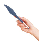 Deia The Feather Vibrating Tickler with Charging Case Navy held in hand, showcasing its sleek design and flexible silicone tip.