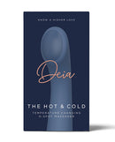Deia the Hot & Cold Heating & Cooling Vibrator Navy on packaging with a sleek design and temperature changing feature.