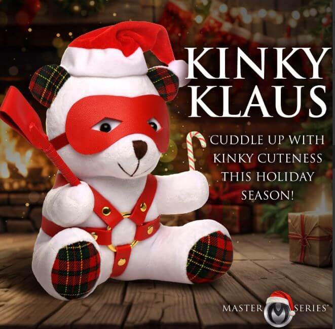 MS Holiday Bear White in Santa hat with playful accessories, perfect for festive cuddles this holiday season.