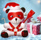 MS Holiday Bear White in Santa hat with kinky accessories, posing with candy cane and shovel among festive gifts.