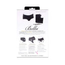 SpareParts Bella Cleavage Booty Short Harness Black Size M packaging with product details and features.