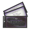 Adventurous Sex Coupons booklet with 15 playful and tantalizing scenarios for spicing up intimate moments.