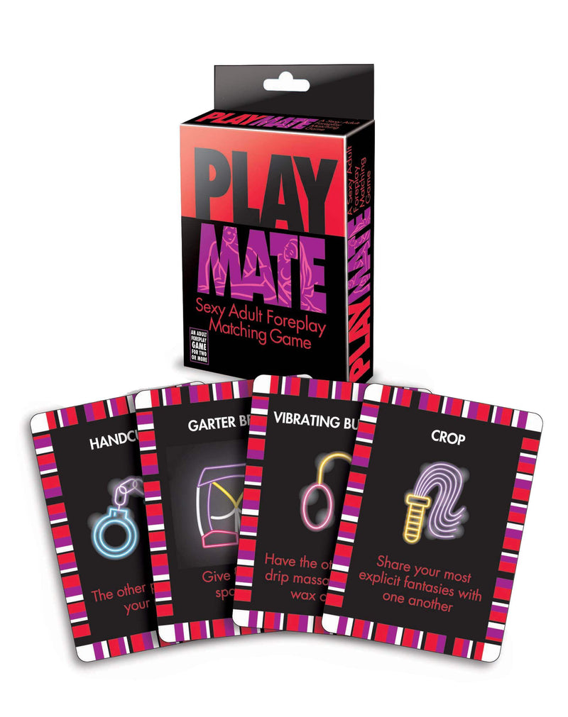 Play Mate Adult Card Game box with four intimate playing cards displayed, offering a seductive foreplay matching experience for couples.