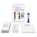 Reverse Adult Charades Party Game with cards and hourglass timer for fun gatherings.