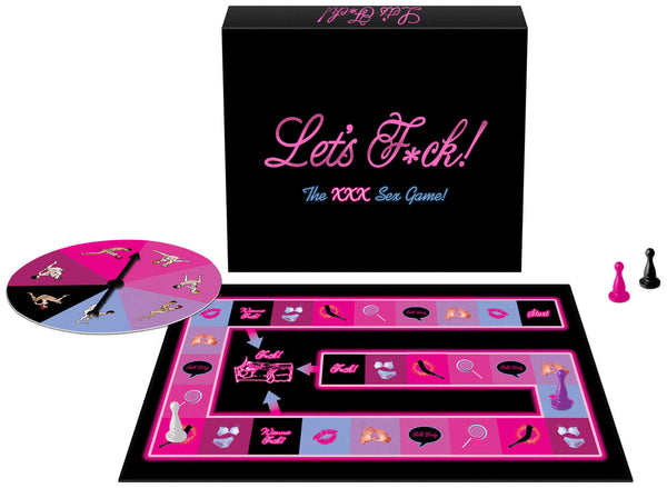 Let's F*ck! board game features colorful game board and spinner for adult couple's fun activities.