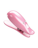 Pretty Love Leaf Wireless Vibrating Nipple Clamps Pink on a clean white background, featuring its sleek design and buttons.