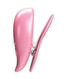 Pretty Love Leaf Wireless Vibrating Nipple Clamps Pink side view showing adjustable barrel design and compact size.