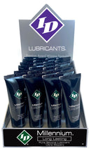 ID Millennium Silicone Lube Display 24ct 1 Fl Oz Tubes in a retail display unit.