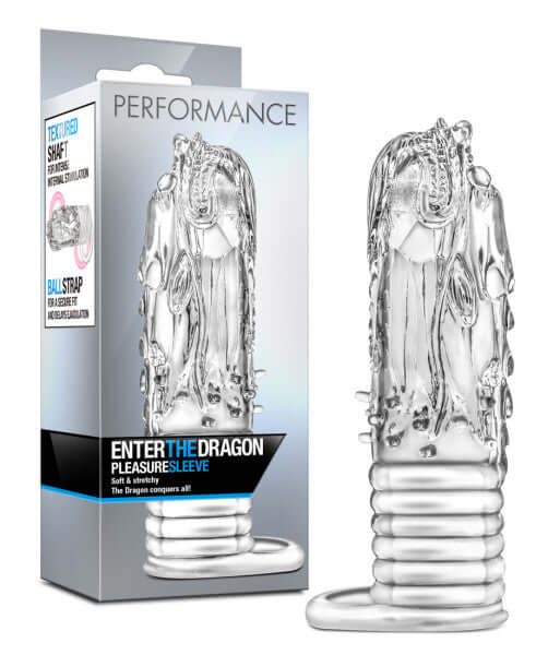 Enter The Dragon Pleasure Sleeve by Blush Novelties with packaging, hand-sculpted dragon design for enhanced pleasure.