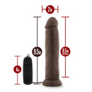 Dr Skin Dr Throb 9.5 Inches Vibrating Realistic Cock Brown with dimensions and remote control for customizable stimulation.