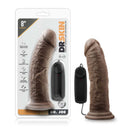 Dr Joe 8 Inch Vibrating Cock Chocolate Brown in packaging with remote control for adjustable vibration.