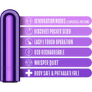 Kool Vibes Grape Mini Bullet Vibrator - 10 Vibration Modes, Discreet, Easy 1 Touch Operation, USB Rechargeable, Whisper Quiet, Body Safe