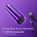 Kool Vibes Rechargeable Mini Bullet Vibrator in grape color with USB charging cord and easy one-touch operation.