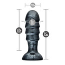 Jet Bruiser Carbon Metallic Black Butt Plug showcasing dimensions with 2.25in width, 7in girth, and 5.75in insertable length.