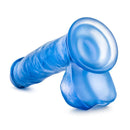 B Yours Sweet N Hard 1 Dildo with Balls 7 inch Blue showing realistic design and lifelike texture.