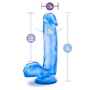 B Yours Sweet N Hard 1 Dildo with Balls 7 inch Blue with dimensions 7in height and 1.5in width.